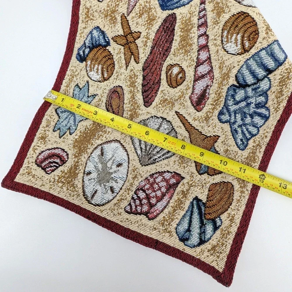 Vintage Coastal Seashell Woven Tapestry Table Runner Nautical Beach Decor